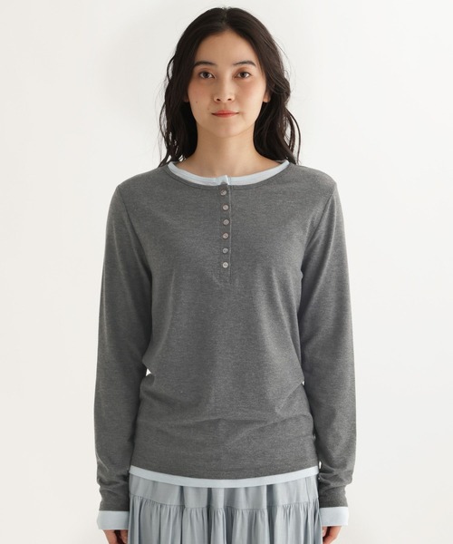 studio CLIP（スタディオクリップ）の「【daily CLIP】レイヤードヘンリープルオーバー（Tシャツ/カットソー・レディース・チャコール/イエロー/ホワイト・FREE）」の8枚目の写真