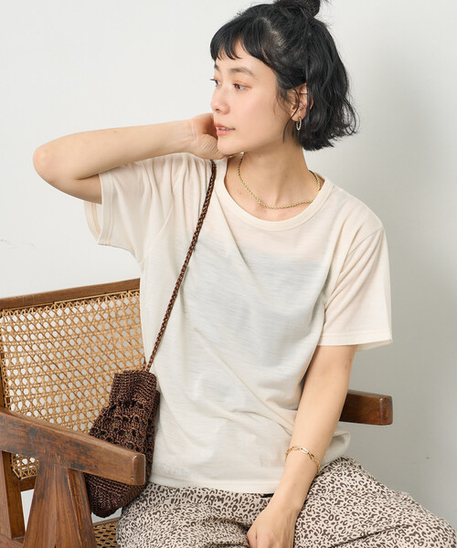 サマーウールブレンド＞とろみ ステッチ Tシャツ（Tシャツ/カットソー