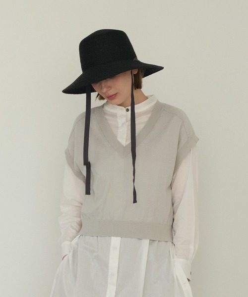 LA MARINE FRANCAISE（マリン フランセーズ）の「ハイツイストコットンVネックベスト（ニット/セーター・レディース・ターコイズブルー/グレー/ブラック・FREE）」の4枚目の写真