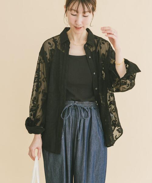 ITEMS URBANRESEARCH（アイテムズ アーバンリサーチ）の「レースメッシュシャツ（シャツ/ブラウス・レディース・ブラック/ホワイト系その他・FREE）」の2枚目の写真