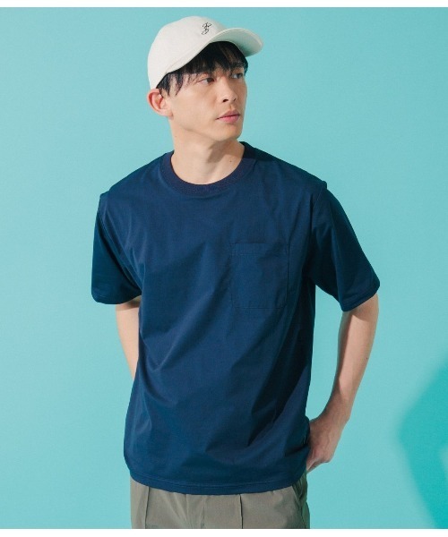Park Slope NEWYORKER(パークスロープニューヨーカー)の「【ストレッチ・デイリー・テック感】テックTシャツ(Tシャツ/カットソー・メンズ・グレー系その他/ネイビー・LL/L/M/S)」の2枚目の写真