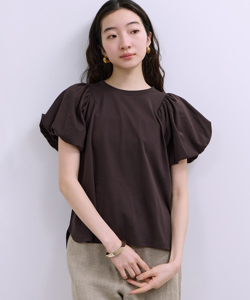 ADAM ET ROPE'(アダムエロペ)の「【WEB限定】パフスリーブプルオーバー(Tシャツ/カットソー・レディース・オフホワイト/ブラウン系その他/ブラック・FREE)」の8枚目の写真