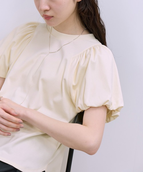 ADAM ET ROPE'(アダムエロペ)の「【WEB限定】パフスリーブプルオーバー(Tシャツ/カットソー・レディース・オフホワイト/ブラウン系その他/ブラック・FREE)」の13枚目の写真