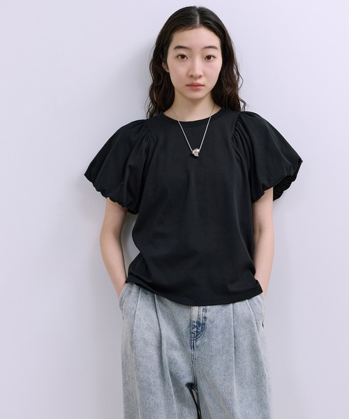 ADAM ET ROPE'(アダムエロペ)の「【WEB限定】パフスリーブプルオーバー(Tシャツ/カットソー・レディース・オフホワイト/ブラウン系その他/ブラック・FREE)」の14枚目の写真