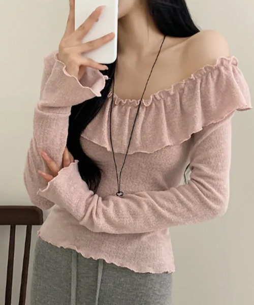 VIVID LADY(ビビッドレディー)の「フリル ボートネック トップス(Tシャツ/カットソー・レディース・ブラック/ピンク/アイボリー・FREE)」の10枚目の写真