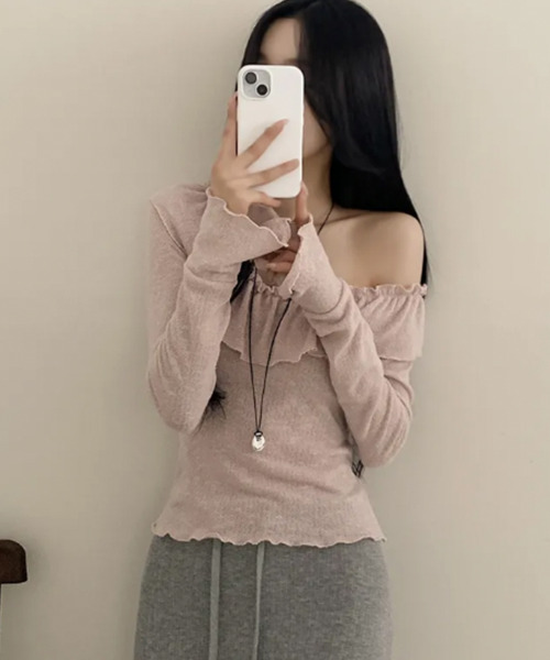 VIVID LADY(ビビッドレディー)の「フリル ボートネック トップス(Tシャツ/カットソー・レディース・ブラック/ピンク/アイボリー・FREE)」の11枚目の写真