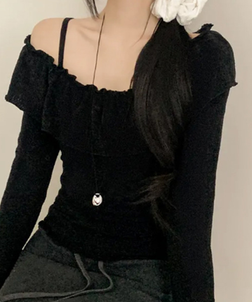VIVID LADY(ビビッドレディー)の「フリル ボートネック トップス(Tシャツ/カットソー・レディース・ブラック/ピンク/アイボリー・FREE)」の15枚目の写真