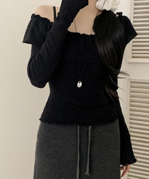 VIVID LADY(ビビッドレディー)の「フリル ボートネック トップス(Tシャツ/カットソー・レディース・ブラック/ピンク/アイボリー・FREE)」の19枚目の写真