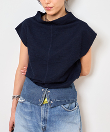 Bonum | TWEED CUT STAND NECK TOPS：カットソー(Tシャツ/カットソー)