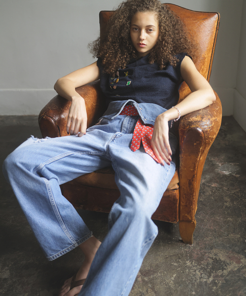 Bonum（ボナム）の「TWEED CUT STAND NECK TOPS：カットソー（Tシャツ/カットソー・レディース・ネイビー・FREE）」の3枚目の写真