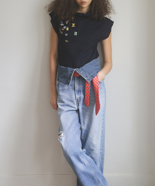 Bonum（ボナム）の「TWEED CUT STAND NECK TOPS：カットソー（Tシャツ/カットソー・レディース・ネイビー・FREE）」の5枚目の写真