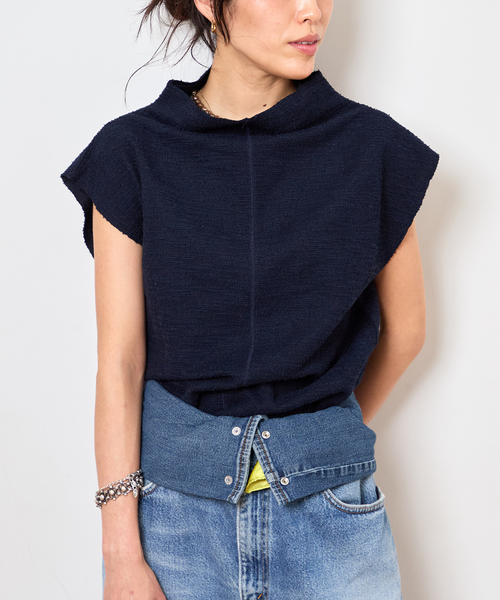 Bonum（ボナム）の「TWEED CUT STAND NECK TOPS：カットソー（Tシャツ/カットソー・レディース・ネイビー・FREE）」の6枚目の写真