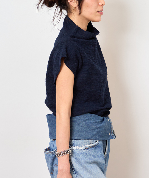 Bonum（ボナム）の「TWEED CUT STAND NECK TOPS：カットソー（Tシャツ/カットソー・レディース・ネイビー・FREE）」の7枚目の写真