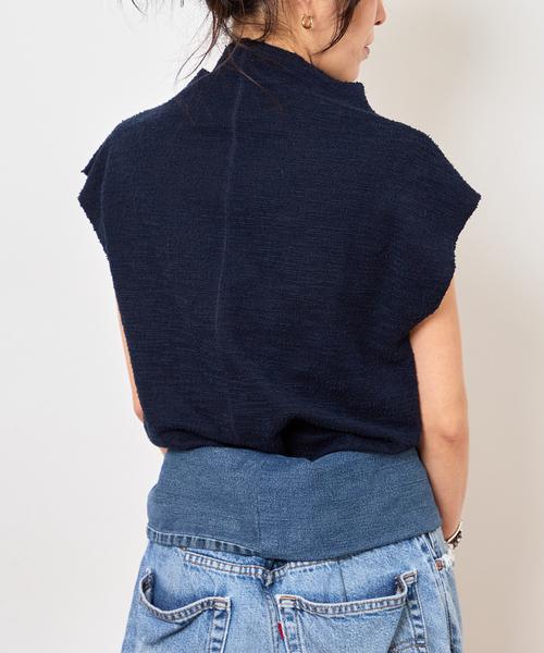 Bonum（ボナム）の「TWEED CUT STAND NECK TOPS：カットソー（Tシャツ/カットソー・レディース・ネイビー・FREE）」の8枚目の写真
