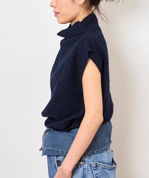 Bonum（ボナム）の「TWEED CUT STAND NECK TOPS：カットソー（Tシャツ/カットソー・レディース・ネイビー・FREE）」の9枚目の写真