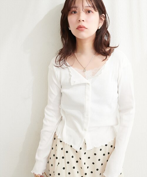 natural couture(ナチュラルクチュール)の「レースデザインカットソー(Tシャツ/カットソー・レディース・オフホワイト/サックスブルー/ピンク/ネイビー・FREE)」の5枚目の写真