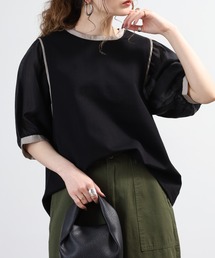 Anna Nicola シアーパフスリーブ配色カットソー 半端袖