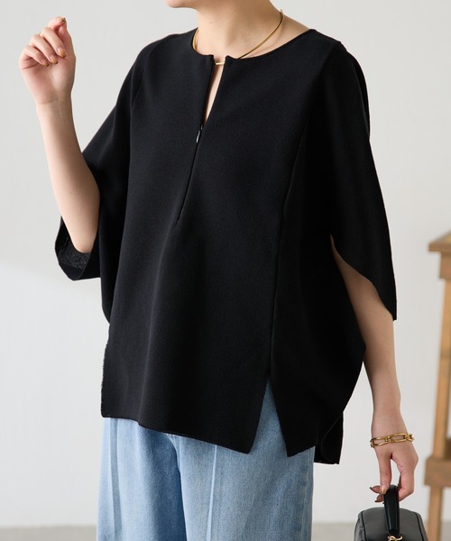 COLLAGE GALLARDAGALANTE（コラージュガリャルダガランテ）の「変形ドルマンシアーニット/WEB限定カラー展開（Tシャツ/カットソー・レディース・ネイビー/ブラック/ホワイト/ブルー・FREE）」の2枚目の写真