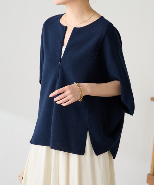 COLLAGE GALLARDAGALANTE（コラージュガリャルダガランテ）の「変形ドルマンシアーニット/WEB限定カラー展開（Tシャツ/カットソー・レディース・ネイビー/ブラック/ホワイト/ブルー・FREE）」の19枚目の写真