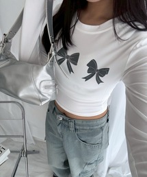 シンプルリボンショート丈ロンT／長袖Tシャツ