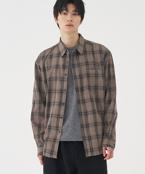 BASEMOMENT(ベースモーメント)の「ピグメントダイチェックシャツライトブラウン(シャツ/ブラウス・メンズ・その他・M/L/XL)」の1枚目の写真