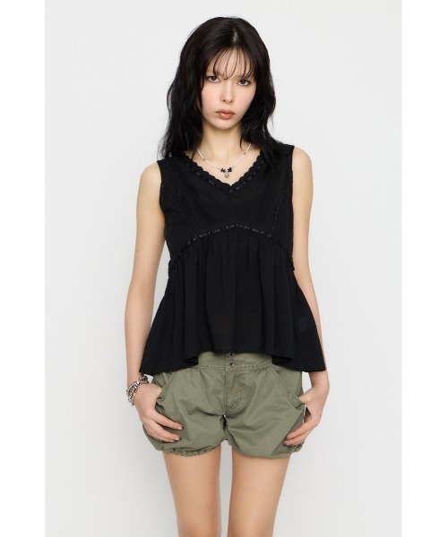 LAGUA GEM（ラグアジェム）の「SOFT LACE NOSLEEVE トップス（タンクトップ・レディース・ブラック/カーキ/ホワイト・FREE）」の21枚目の写真