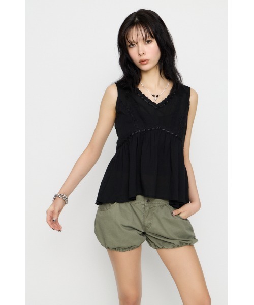LAGUA GEM（ラグアジェム）の「SOFT LACE NOSLEEVE トップス（タンクトップ・レディース・ブラック/カーキ/ホワイト・FREE）」の20枚目の写真