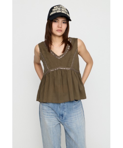 LAGUA GEM（ラグアジェム）の「SOFT LACE NOSLEEVE トップス（タンクトップ・レディース・ブラック/カーキ/ホワイト・FREE）」の18枚目の写真