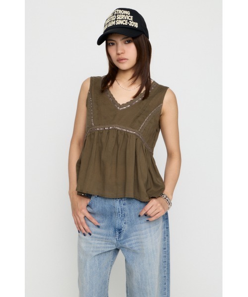 LAGUA GEM（ラグアジェム）の「SOFT LACE NOSLEEVE トップス（タンクトップ・レディース・ブラック/カーキ/ホワイト・FREE）」の17枚目の写真