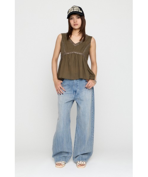 LAGUA GEM（ラグアジェム）の「SOFT LACE NOSLEEVE トップス（タンクトップ・レディース・ブラック/カーキ/ホワイト・FREE）」の16枚目の写真