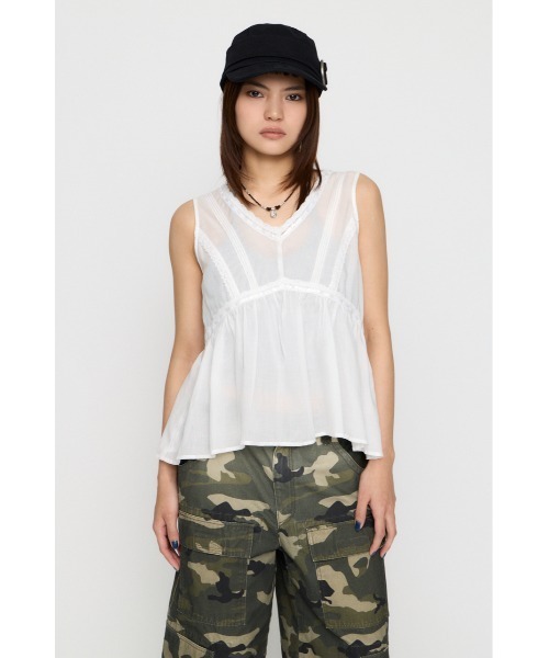 LAGUA GEM（ラグアジェム）の「SOFT LACE NOSLEEVE トップス（タンクトップ・レディース・ブラック/カーキ/ホワイト・FREE）」の13枚目の写真