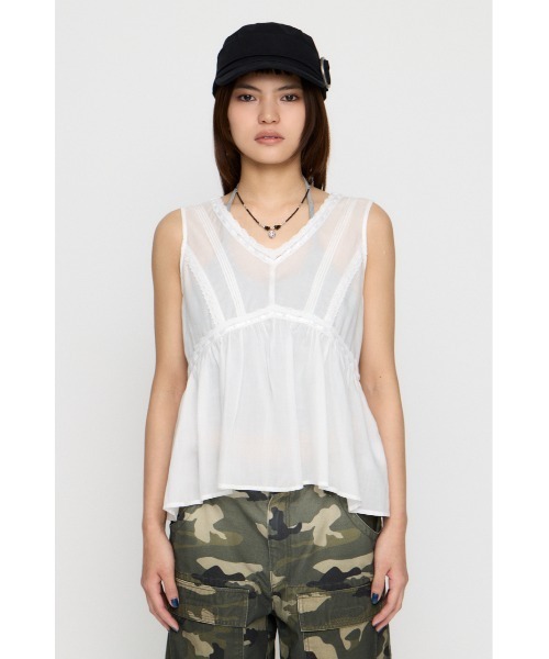 LAGUA GEM（ラグアジェム）の「SOFT LACE NOSLEEVE トップス（タンクトップ・レディース・ブラック/カーキ/ホワイト・FREE）」の11枚目の写真