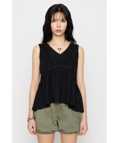 LAGUA GEM（ラグアジェム）の「SOFT LACE NOSLEEVE トップス（タンクトップ・レディース・ブラック/カーキ/ホワイト・FREE）」の22枚目の写真