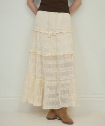 OURNOSTALGIA（アワー ノスタルジア）の「Lace shirring cancan skirt_Cream(O25-SK06)（スカート）」
