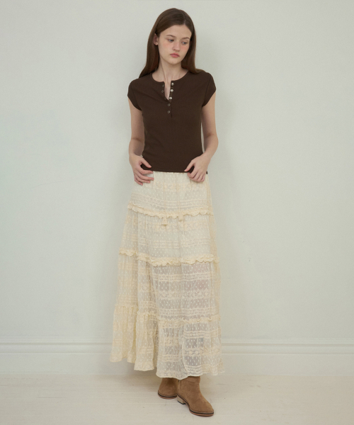 OURNOSTALGIA（アワー ノスタルジア）の「Lace shirring cancan skirt_Cream(O25-SK06)（スカート・レディース・Cream・FREE）」の3枚目の写真