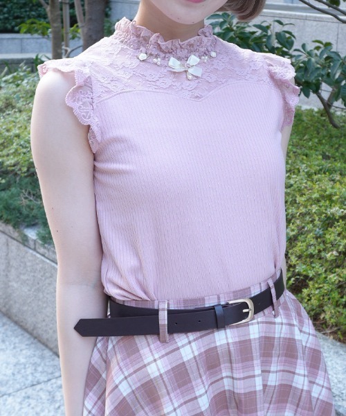 axes femme POETIQUE(アクシーズファムポエティック)の「ローズ×リボン装飾切替タンク(タンクトップ・レディース・ブラック/ホワイト/ピンク・MEDIUM)」の1枚目の写真