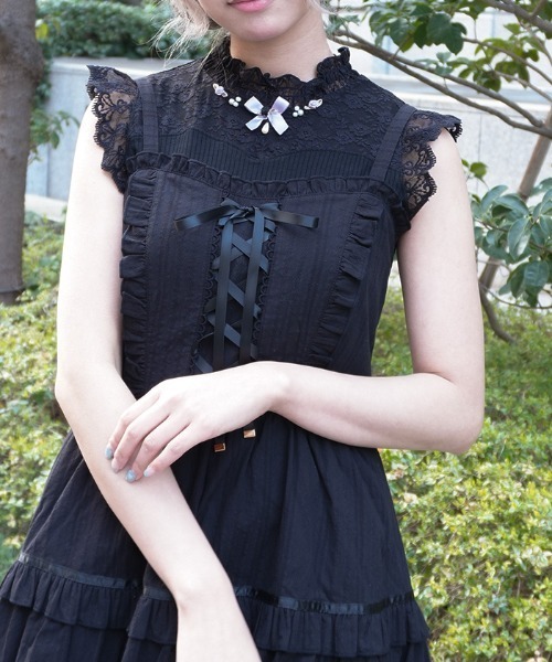 axes femme POETIQUE(アクシーズファムポエティック)の「ローズ×リボン装飾切替タンク(タンクトップ・レディース・ブラック/ホワイト/ピンク・MEDIUM)」の3枚目の写真