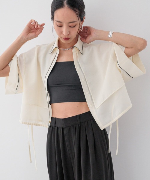 HEREIAM(ヘレイアム)の「【HEREIAM】トレンドのパジャマ風!パイピングシアーシャツ(シャツ/ブラウス・レディース・アイボリー/ミント/ブラック・FREE)」の1枚目の写真