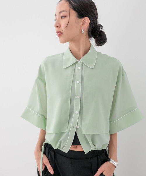 HEREIAM(ヘレイアム)の「【HEREIAM】トレンドのパジャマ風!パイピングシアーシャツ(シャツ/ブラウス・レディース・アイボリー/ミント/ブラック・FREE)」の3枚目の写真