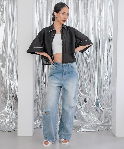 HEREIAM(ヘレイアム)の「【HEREIAM】トレンドのパジャマ風!パイピングシアーシャツ(シャツ/ブラウス・レディース・アイボリー/ミント/ブラック・FREE)」の11枚目の写真