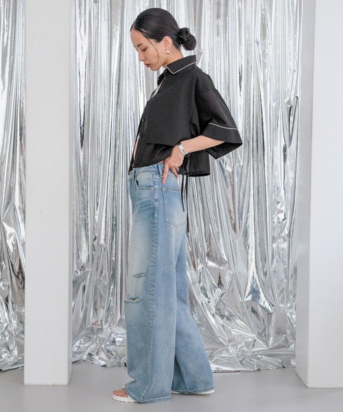 HEREIAM(ヘレイアム)の「【HEREIAM】トレンドのパジャマ風!パイピングシアーシャツ(シャツ/ブラウス・レディース・アイボリー/ミント/ブラック・FREE)」の12枚目の写真