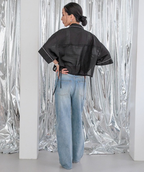 HEREIAM(ヘレイアム)の「【HEREIAM】トレンドのパジャマ風!パイピングシアーシャツ(シャツ/ブラウス・レディース・アイボリー/ミント/ブラック・FREE)」の13枚目の写真
