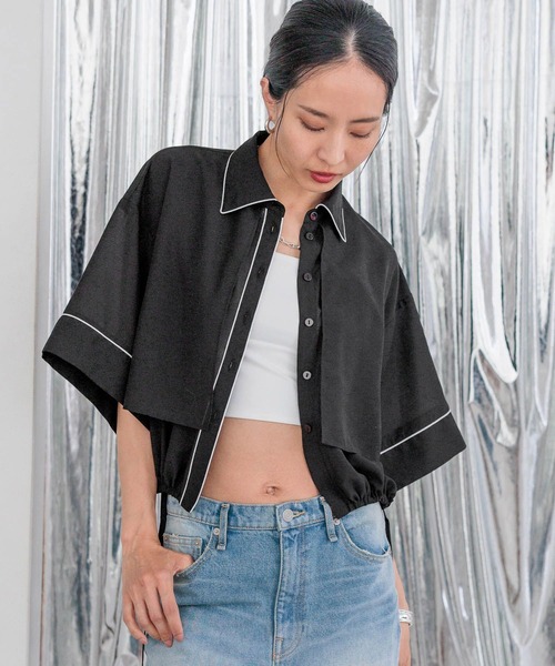 HEREIAM(ヘレイアム)の「【HEREIAM】トレンドのパジャマ風!パイピングシアーシャツ(シャツ/ブラウス・レディース・アイボリー/ミント/ブラック・FREE)」の14枚目の写真