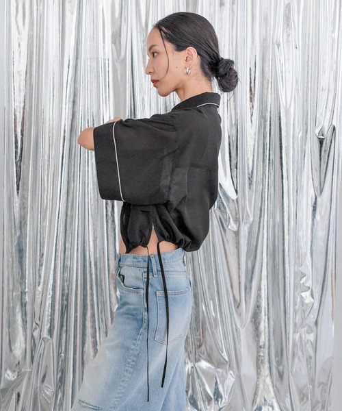 HEREIAM(ヘレイアム)の「【HEREIAM】トレンドのパジャマ風!パイピングシアーシャツ(シャツ/ブラウス・レディース・アイボリー/ミント/ブラック・FREE)」の15枚目の写真