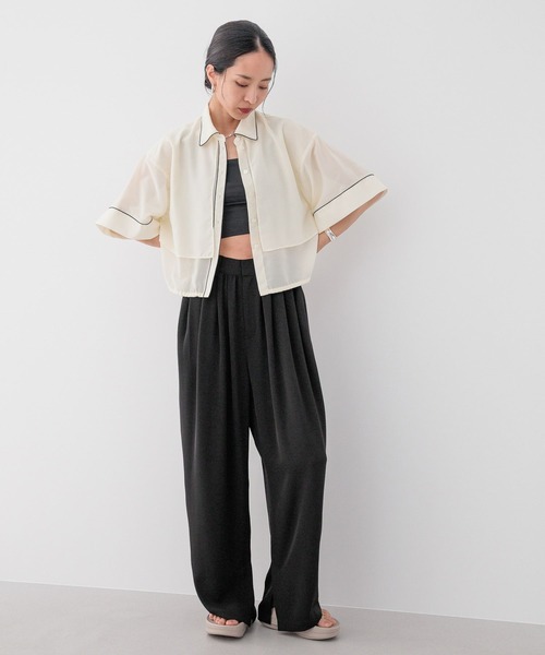 HEREIAM(ヘレイアム)の「【HEREIAM】トレンドのパジャマ風!パイピングシアーシャツ(シャツ/ブラウス・レディース・アイボリー/ミント/ブラック・FREE)」の19枚目の写真