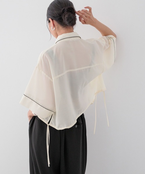 HEREIAM(ヘレイアム)の「【HEREIAM】トレンドのパジャマ風!パイピングシアーシャツ(シャツ/ブラウス・レディース・アイボリー/ミント/ブラック・FREE)」の22枚目の写真