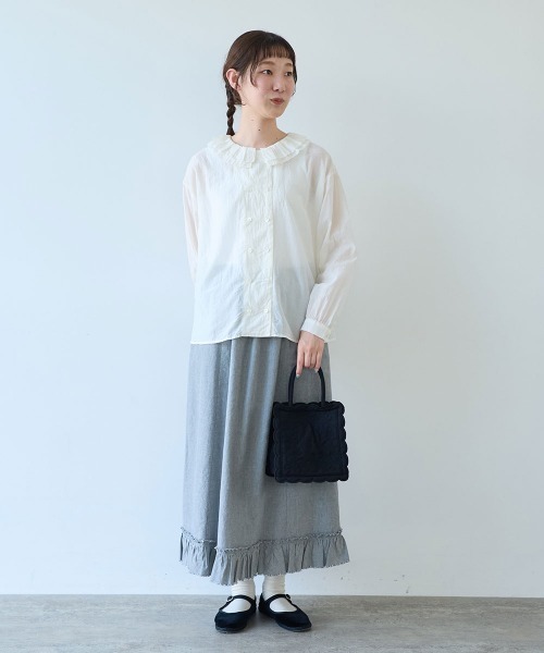 bulle de savon（ビュルデサボン）の「5oz INDIGO CHAMBRAY suso frill スカート（スカート・レディース・ネイビー/ホワイト/グレー・FREE）」の22枚目の写真