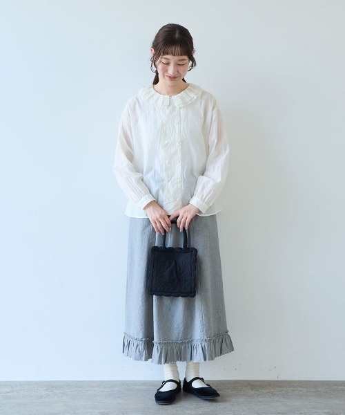 bulle de savon（ビュルデサボン）の「5oz INDIGO CHAMBRAY suso frill スカート（スカート・レディース・ネイビー/ホワイト/グレー・FREE）」の19枚目の写真