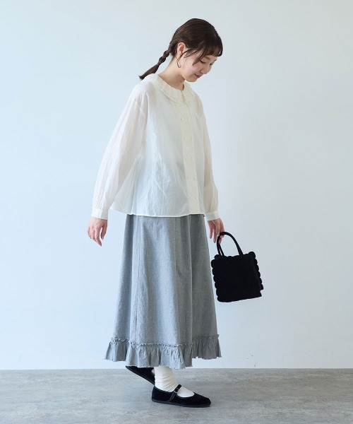 bulle de savon（ビュルデサボン）の「5oz INDIGO CHAMBRAY suso frill スカート（スカート・レディース・ネイビー/ホワイト/グレー・FREE）」の21枚目の写真