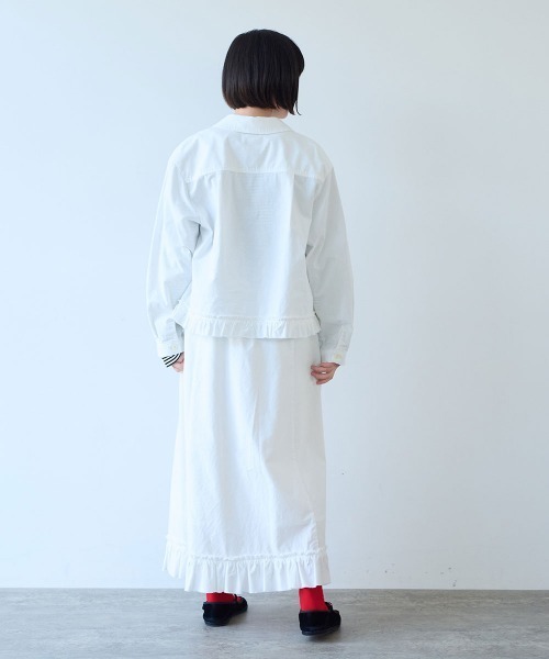 bulle de savon（ビュルデサボン）の「5oz INDIGO CHAMBRAY suso frill スカート（スカート・レディース・ネイビー/ホワイト/グレー・FREE）」の11枚目の写真